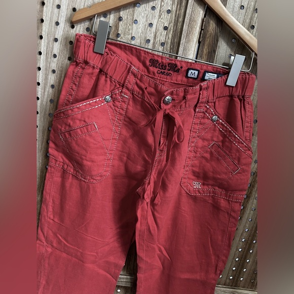 EUC MISS ME cargo linen wide leg silver embroidery pants red/orange trousers - Picture 2 of 5
